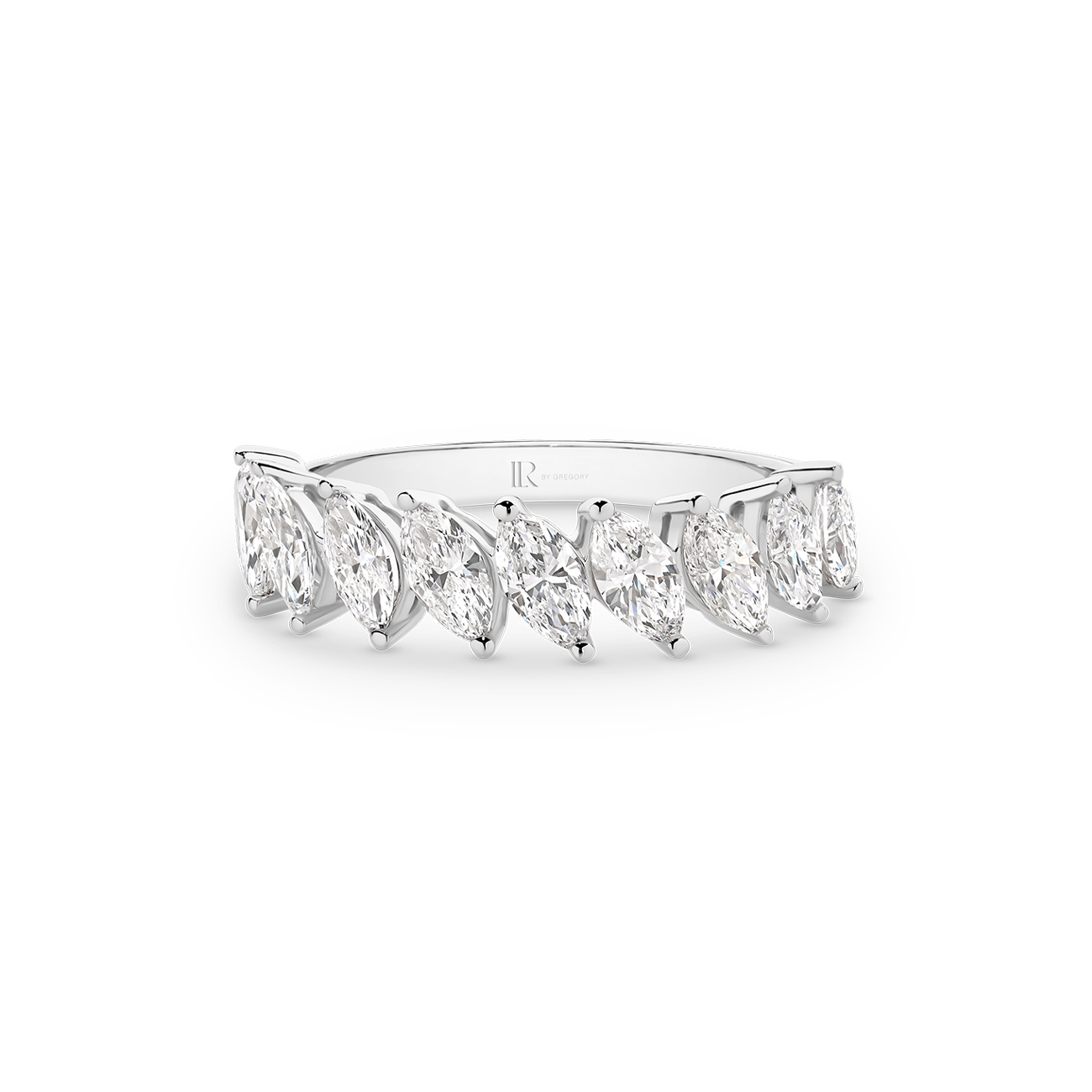 Marquise Lab Diamond Claw Set Band In 18K White Gold &#8211; Small