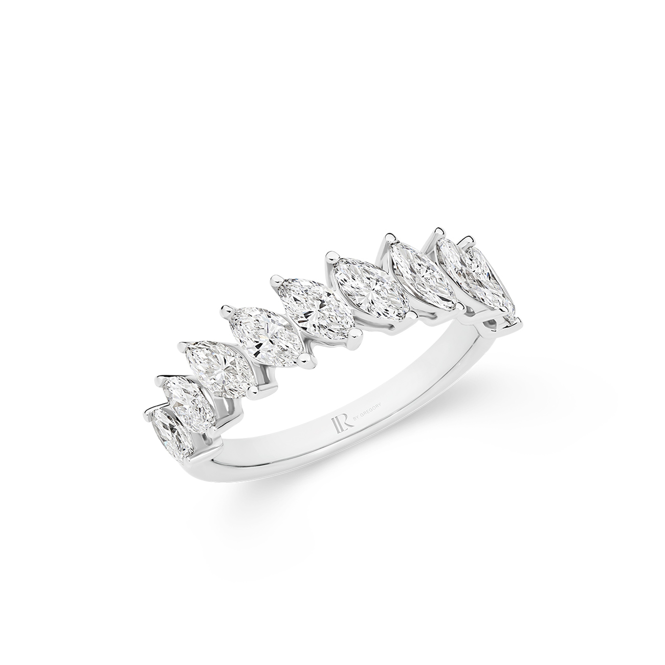 Marquise Lab Diamond Claw Set Band In 18K White Gold &#8211; Small