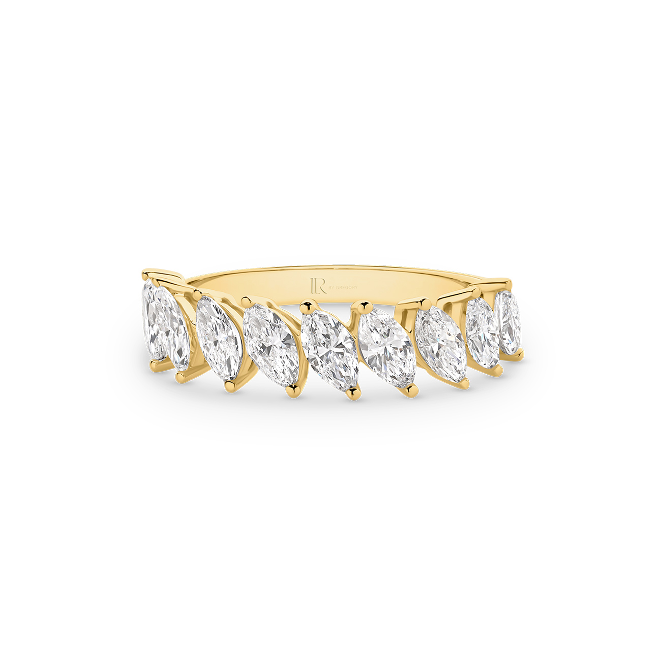 Marquise Lab Diamond Claw Set Band In 18K Yellow Gold &#8211; Small