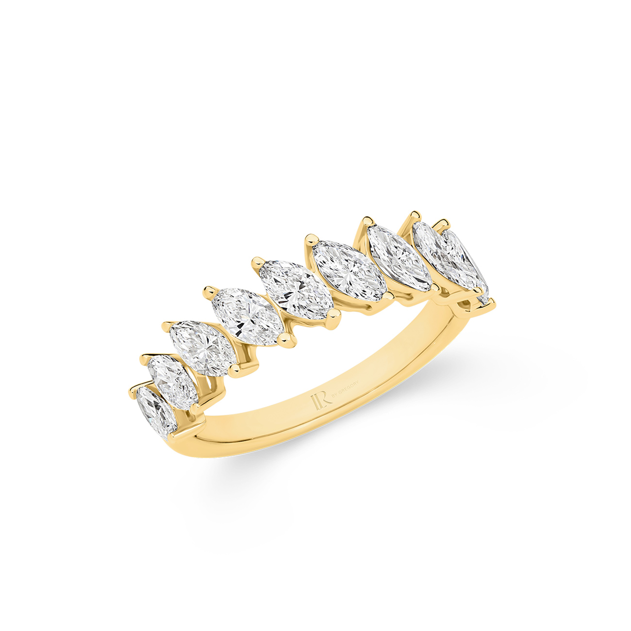 Marquise Lab Diamond Claw Set Band In 18K Yellow Gold &#8211; Small