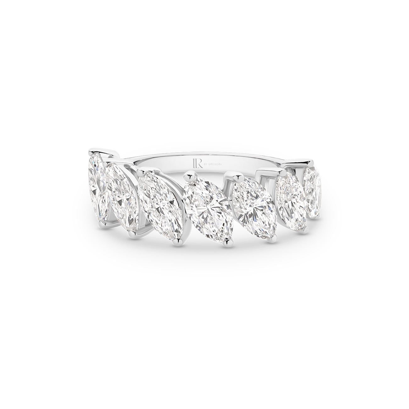 Marquise Lab Diamond Claw Set Band In 18K White Gold &#8211; Large
