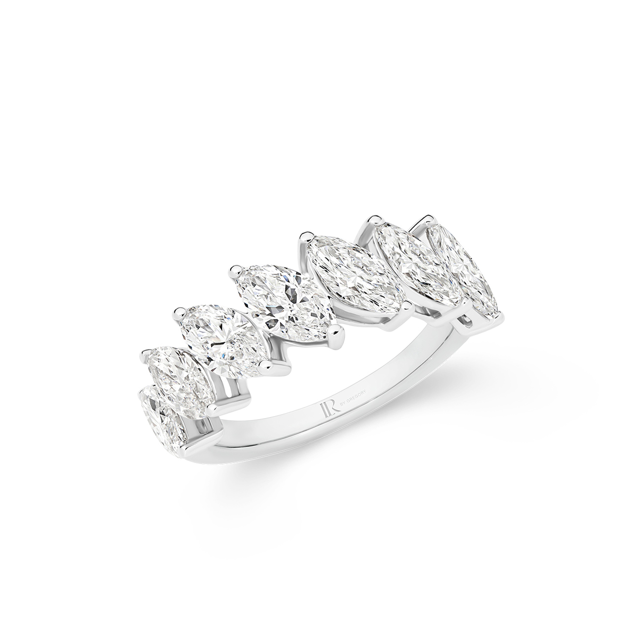 Marquise Lab Diamond Claw Set Band In 18K White Gold &#8211; Large