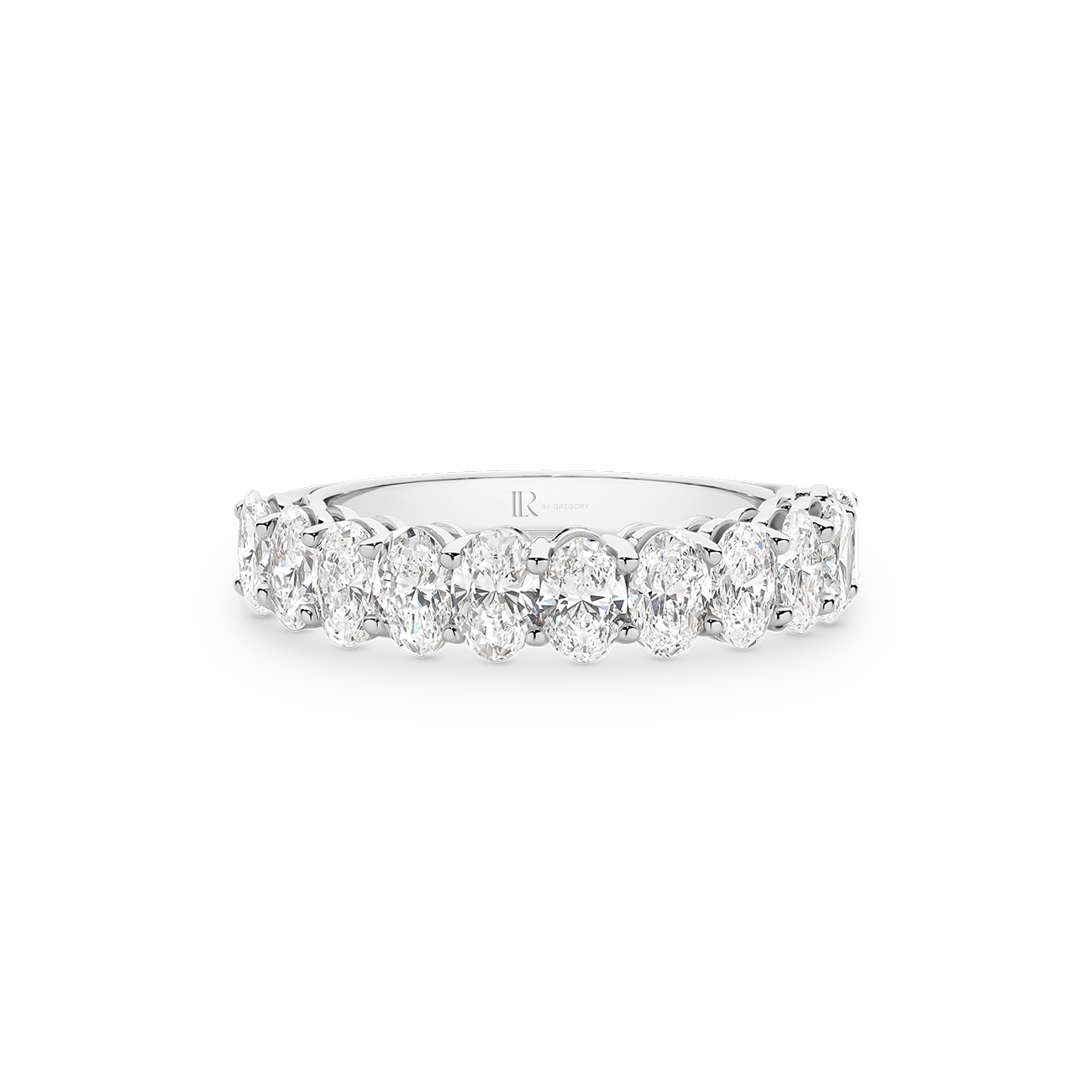 Oval Brilliant Lab Diamond Claw Set Band In 18K White Gold &#8211; Small