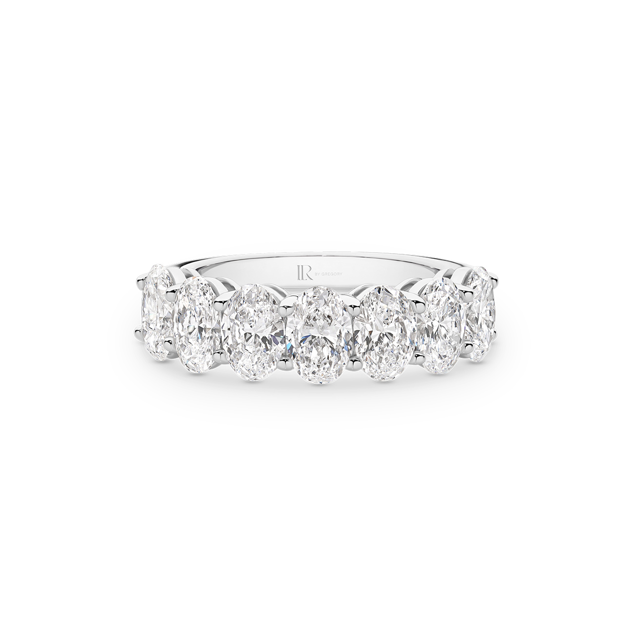 Oval Brilliant Lab Diamond Claw Set Band In 18K White Gold &#8211; Large
