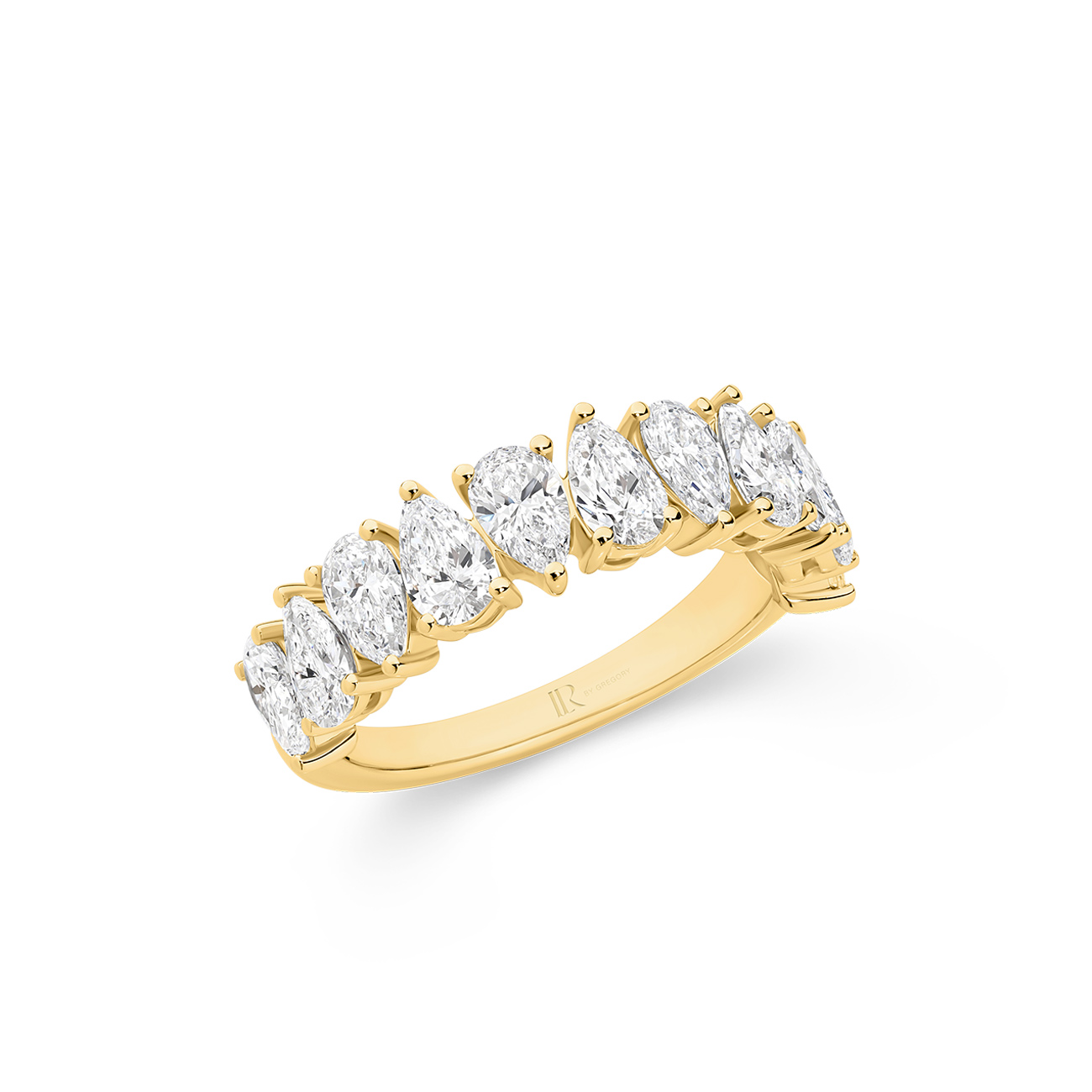 Pear Brilliant Lab Diamond Claw Set Band In 18K Yellow Gold &#8211; Small