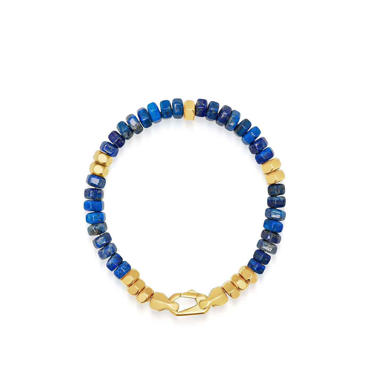 Nialaya Men&#8217;s Hexagon Beaded Bracelet with Blue Lapis and Gold