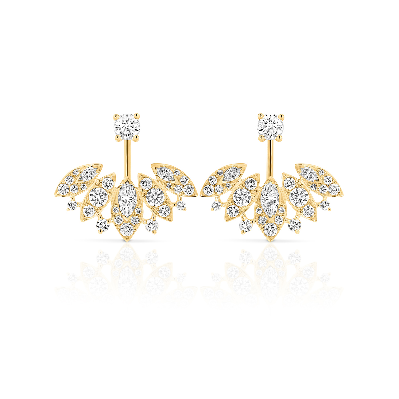 Marquise &#038; Round Pave Diamond Jacket Earrings In 18K Yellow Gold