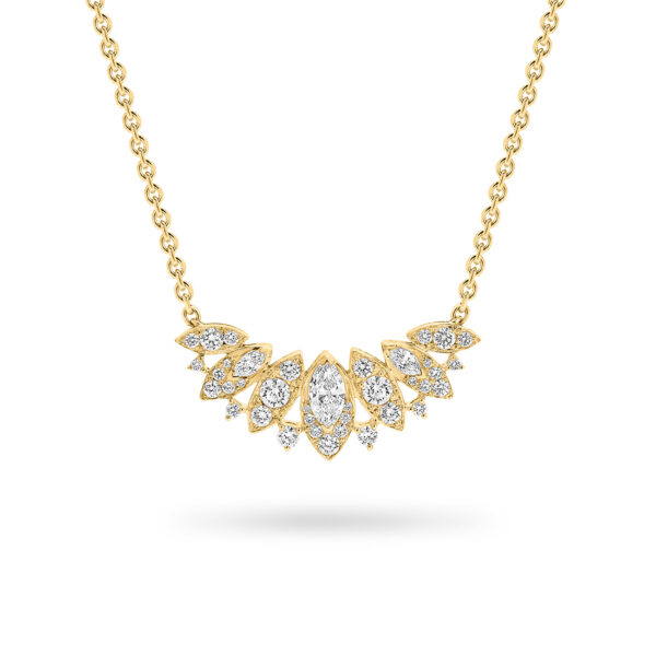 Marquise & Round Diamond Pave Fan Necklace in 18K Yellow Gold | TN0635-0-YG