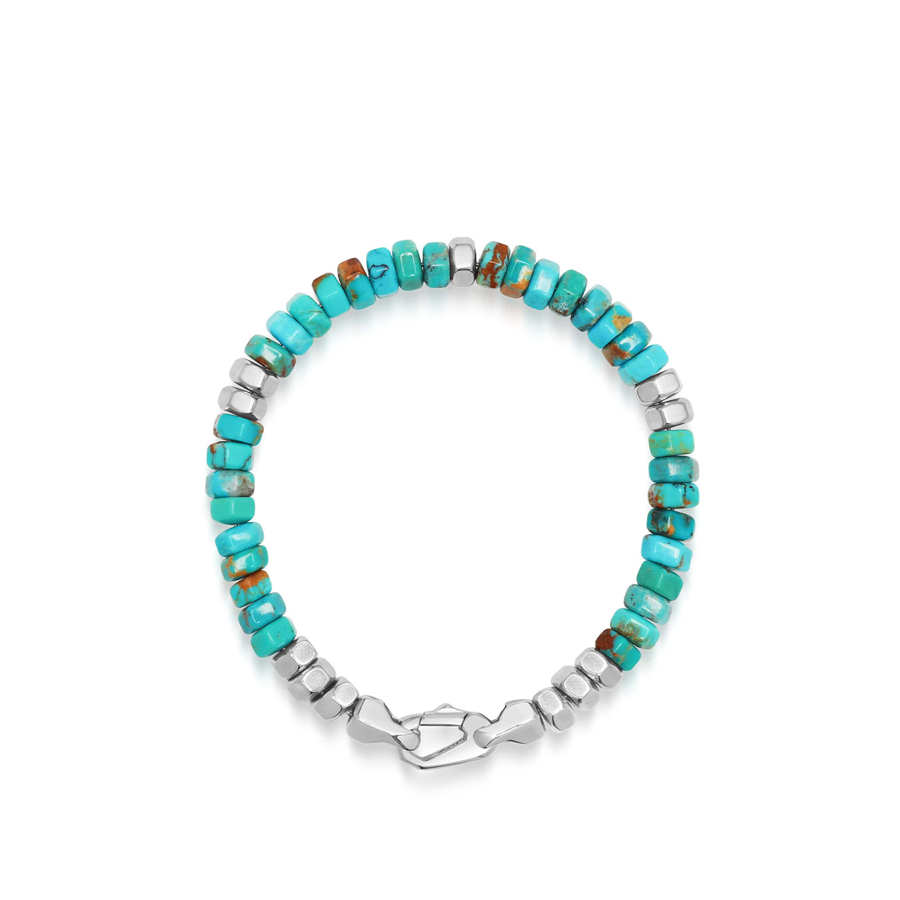 Nialaya Men&#8217;s Hexagon Beaded Bracelet with Turquoise and Silver