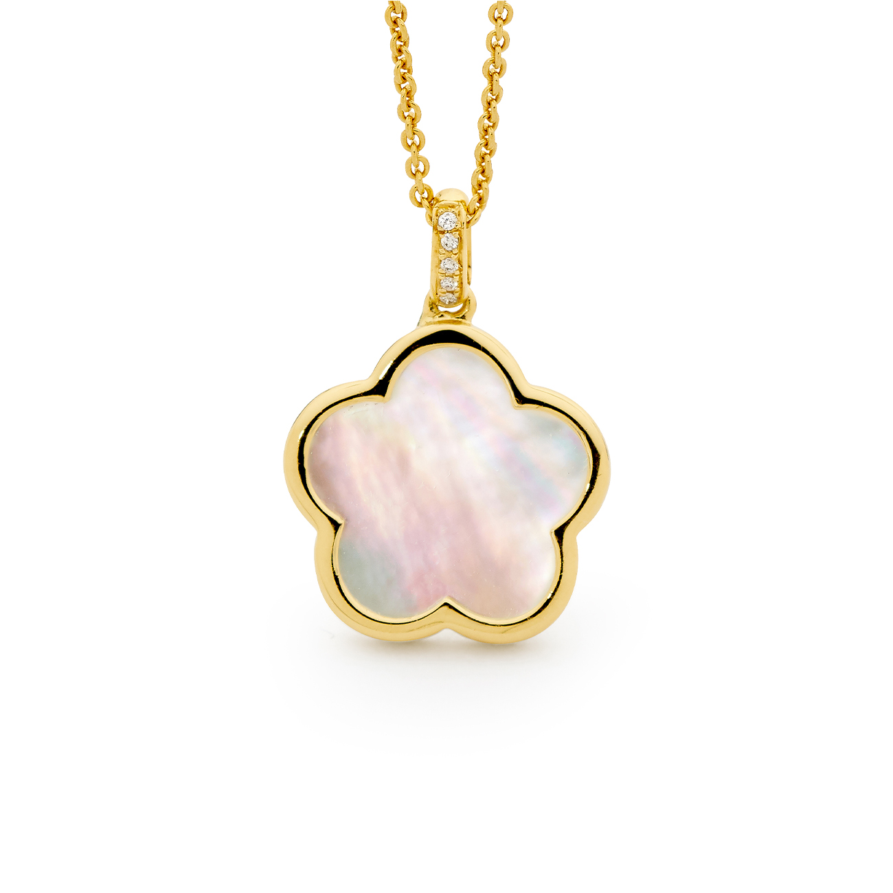 Allure Mother of Pearl &#038; Diamond Flower Pendant in 18K Yellow Gold