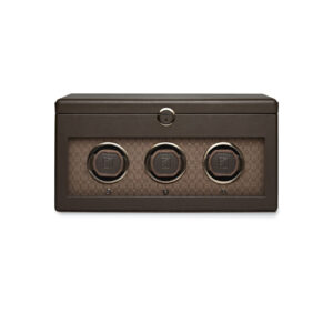 Wolf Earth Triple Watch Winder, in Apple leather, coffee coloured