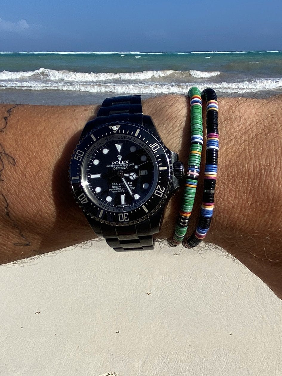Nialaya Men&#8217;s Beaded Bracelet with Black Disc Beads
