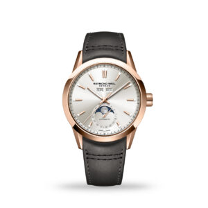 Raymond Weil Freelancer 40mm Complete Calendar watch with rose gold case and brown leather strap