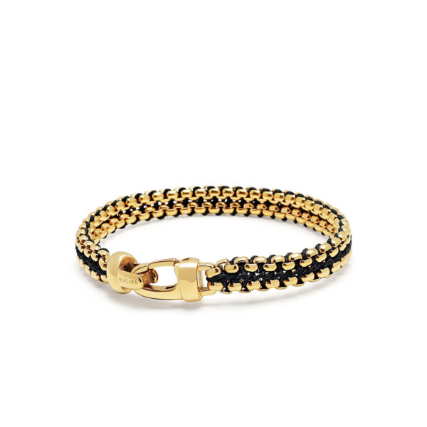 Nialaya Men's Black Woven 8mm Box Chain Bracelet in Gold