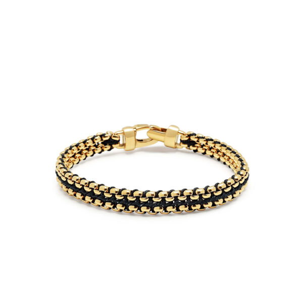 Nialaya Men's Black Woven 8mm Box Chain Bracelet in Gold