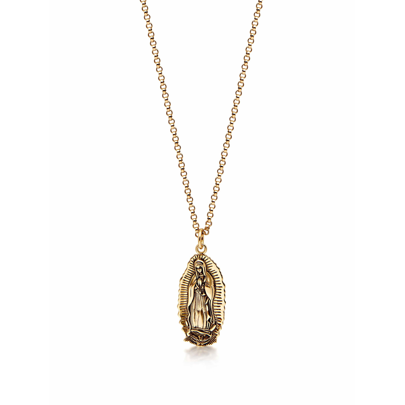 Nialaya Men&#8217;s Gold Necklace with Our Lady of Guadalupe Pendant