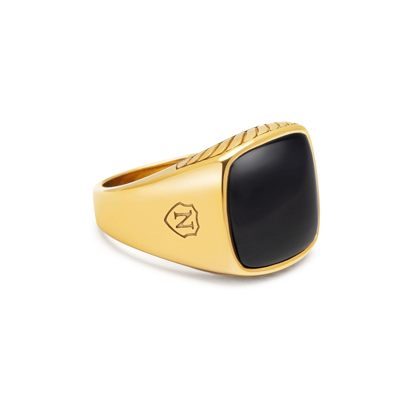 Nialaya Gentlemen&#8217;s Gold Signet Ring with Black Onyx