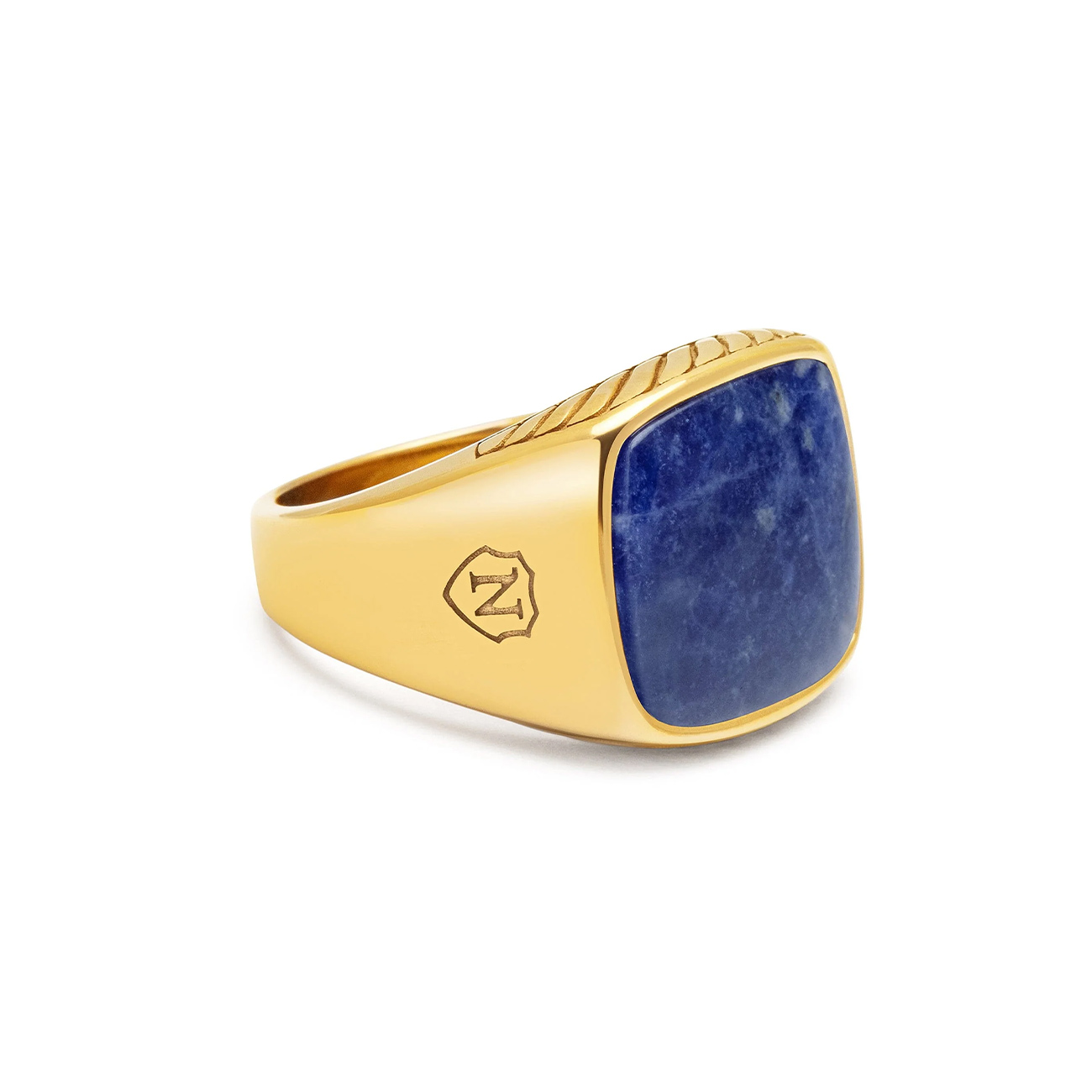 Nialaya Gentlemen&#8217;s Gold Signet Ring with Blue Dumortierite