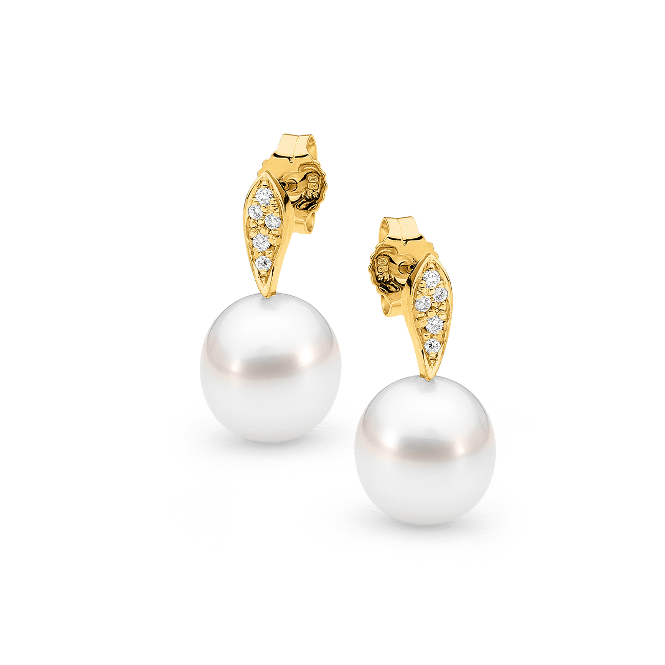 Allure South Sea Pearl &#038; Diamond Leaf Earrings In 18K Yellow Gold