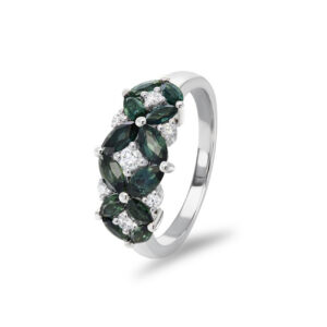 Teal Australian Sapphire & Diamond Primrose Ring - SDD-MQDMWT001