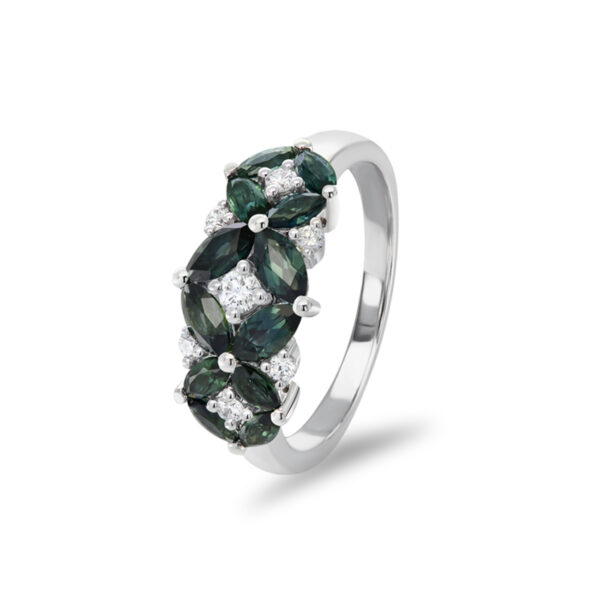 Teal Australian Sapphire & Diamond Primrose Ring - SDD-MQDMWT001