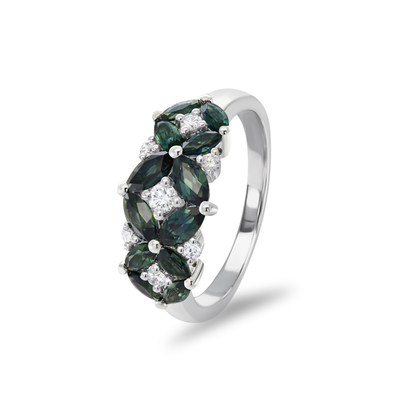 Teal Australian Sapphire &#038; Diamond Primrose Ring