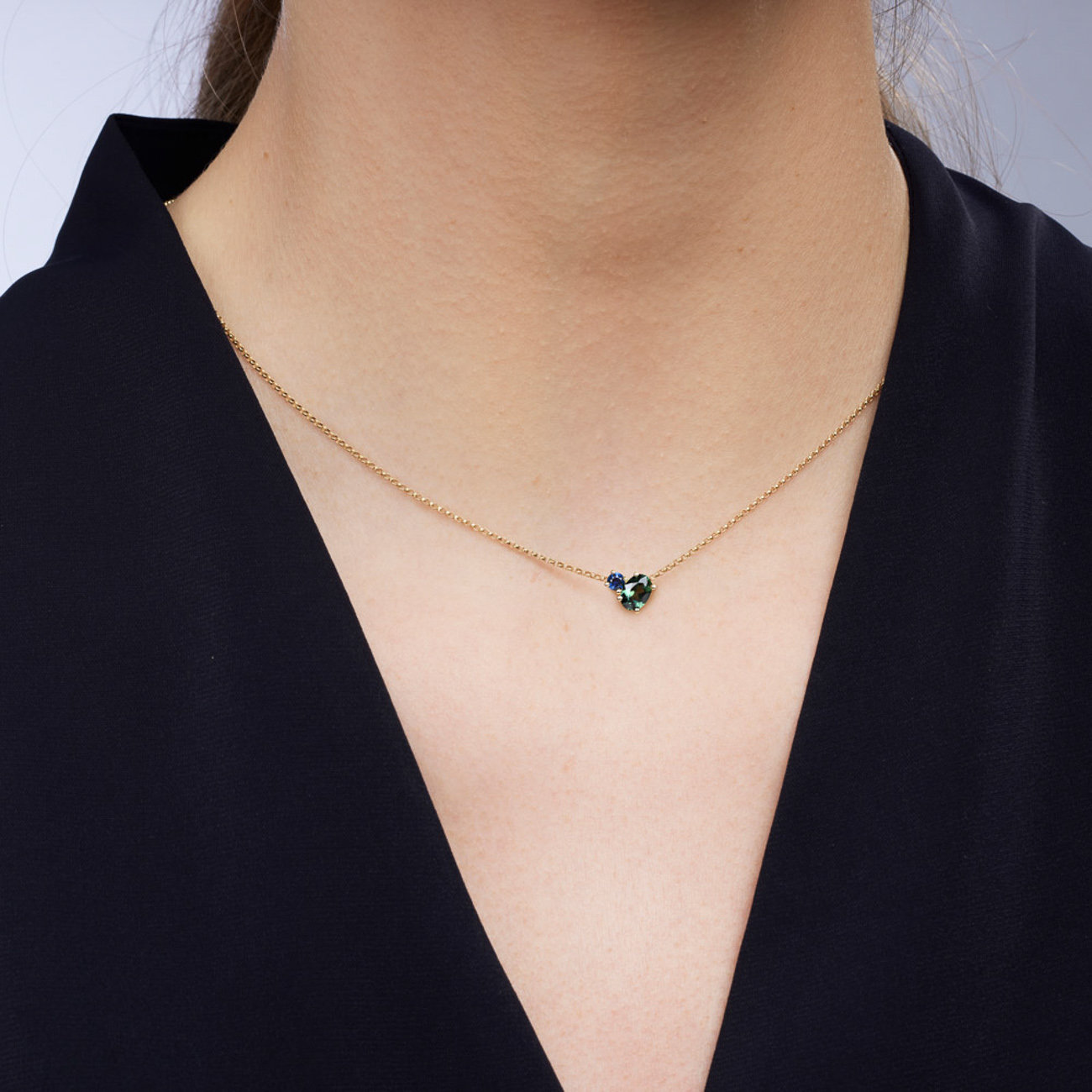 Teal Australian Sapphire Toi Et Moi Necklace