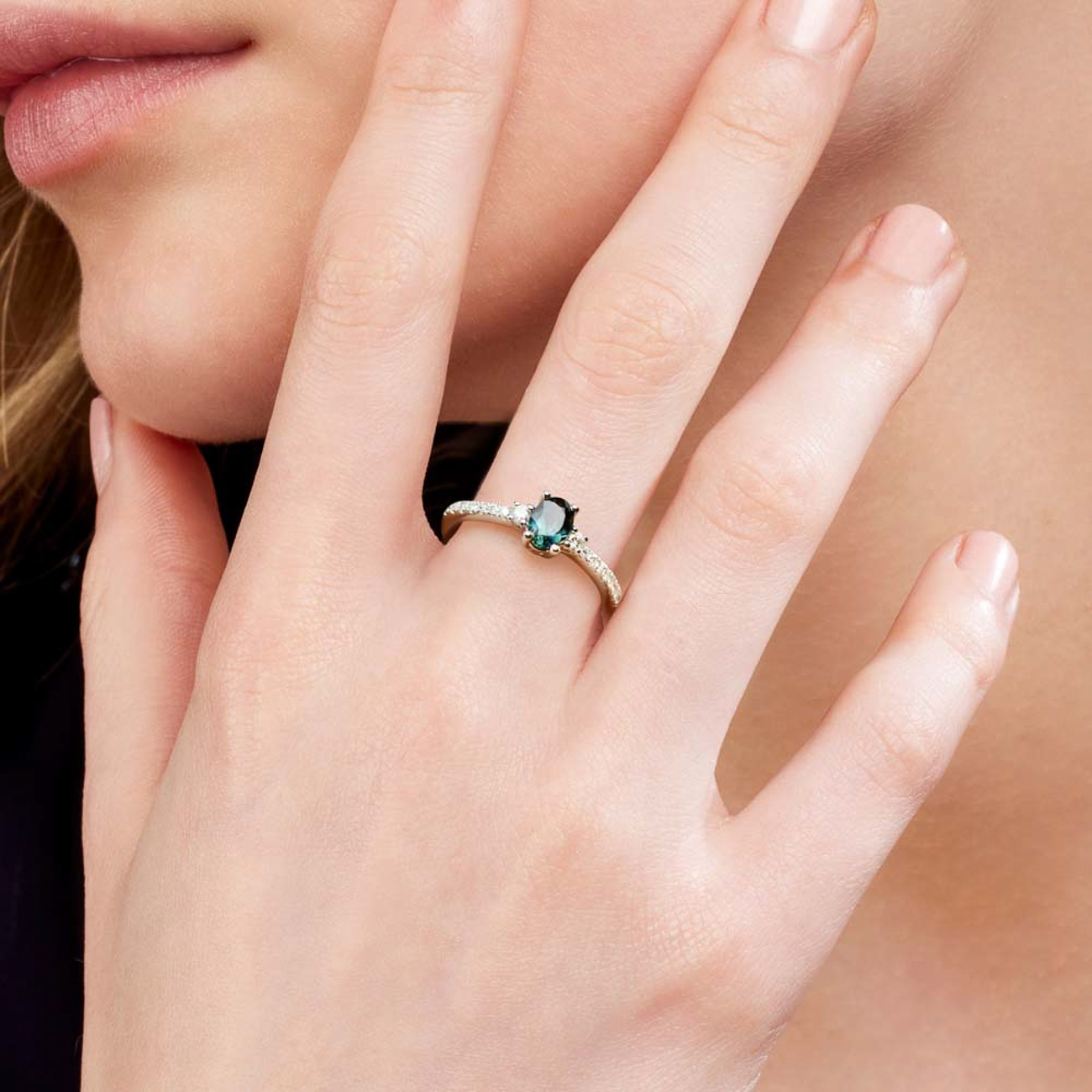 Green Australian Sapphire &#038; Diamond Mariah Ring