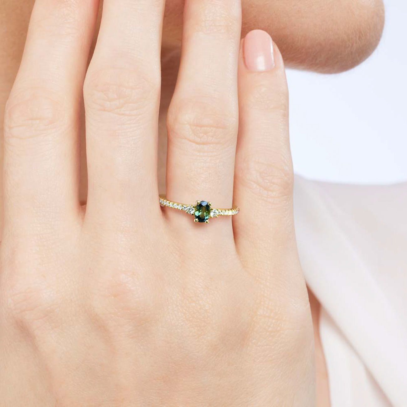 Green Australian Sapphire &#038; Diamond Mariah Ring