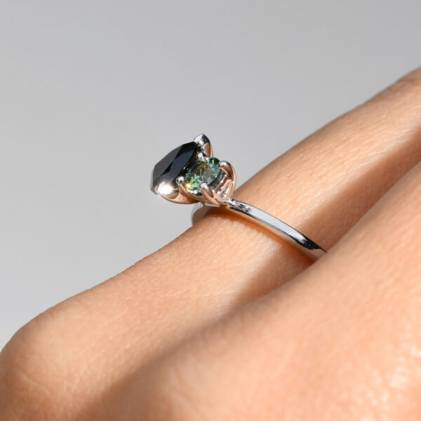 Blue & Teal Australian Sapphire Toi Et Moi Ring - SDR-TRNPWB003