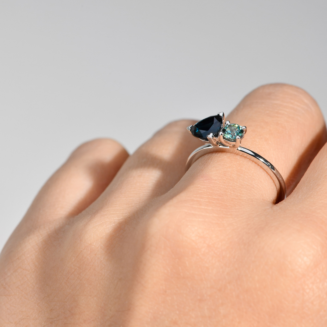 Blue &#038; Teal Australian Sapphire Toi Et Moi Ring