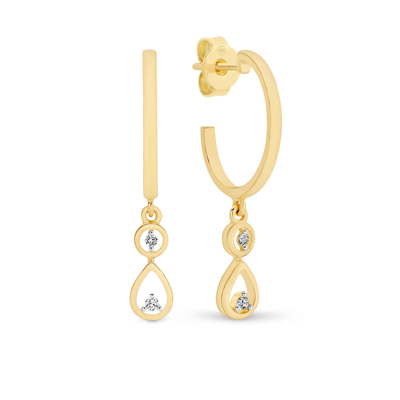 18K Yellow Gold Diamond Tear Drop Hoop Earrings