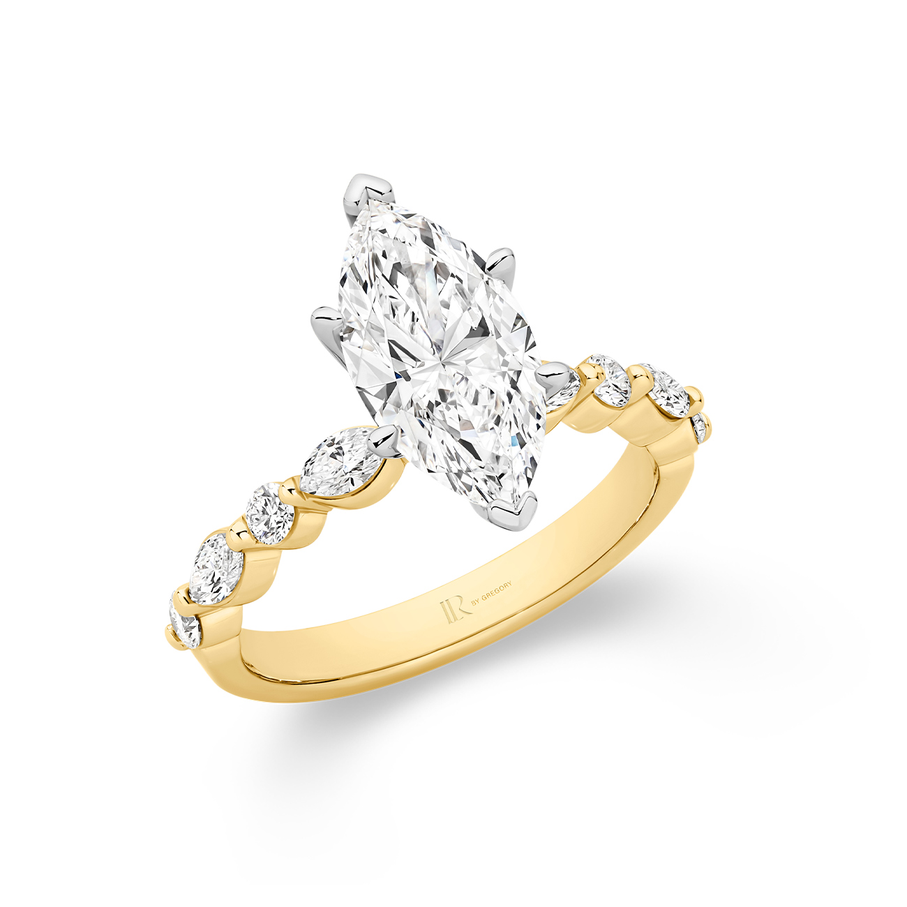 Serenity Marquise Brilliant Lab Diamond Band Engagement Ring In 18K Yellow Gold