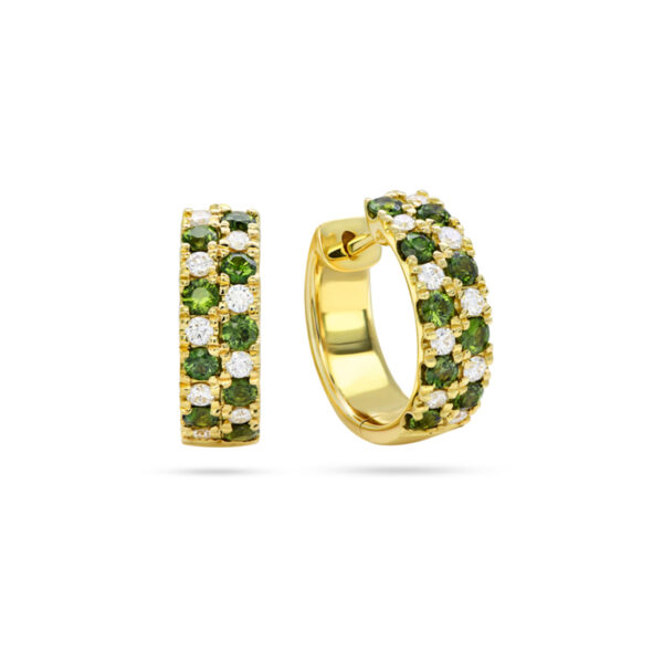 Vivienne hoop earrings with round green sapphires and white diamonds in 18k yellow gold