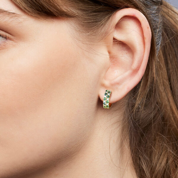 Vivienne hoop earrings with round green sapphires and white diamonds in 18k yellow gold