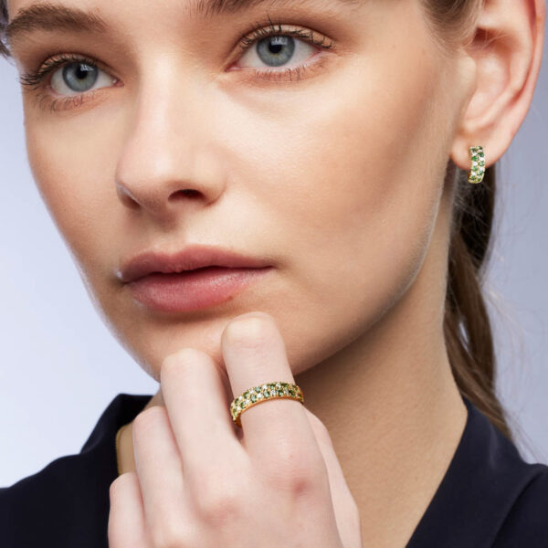 Vivienne hoop earrings with round green sapphires and white diamonds in 18k yellow gold