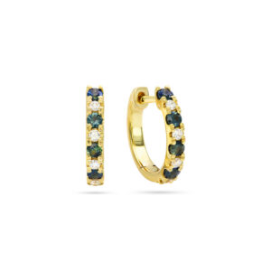 Teal Australian Sapphire and Diamond Kailani Hoop Earrings in 18k Yellow Gold
