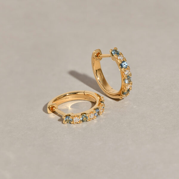 Teal Australian Sapphire and Diamond Kailani Hoop Earrings in 18k Yellow Gold
