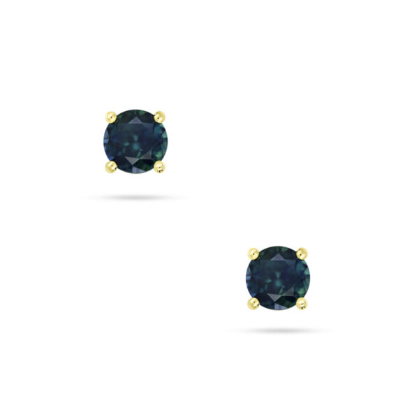 Maira earrings with round blue Australian sapphires in 9k yellow gold claw settings