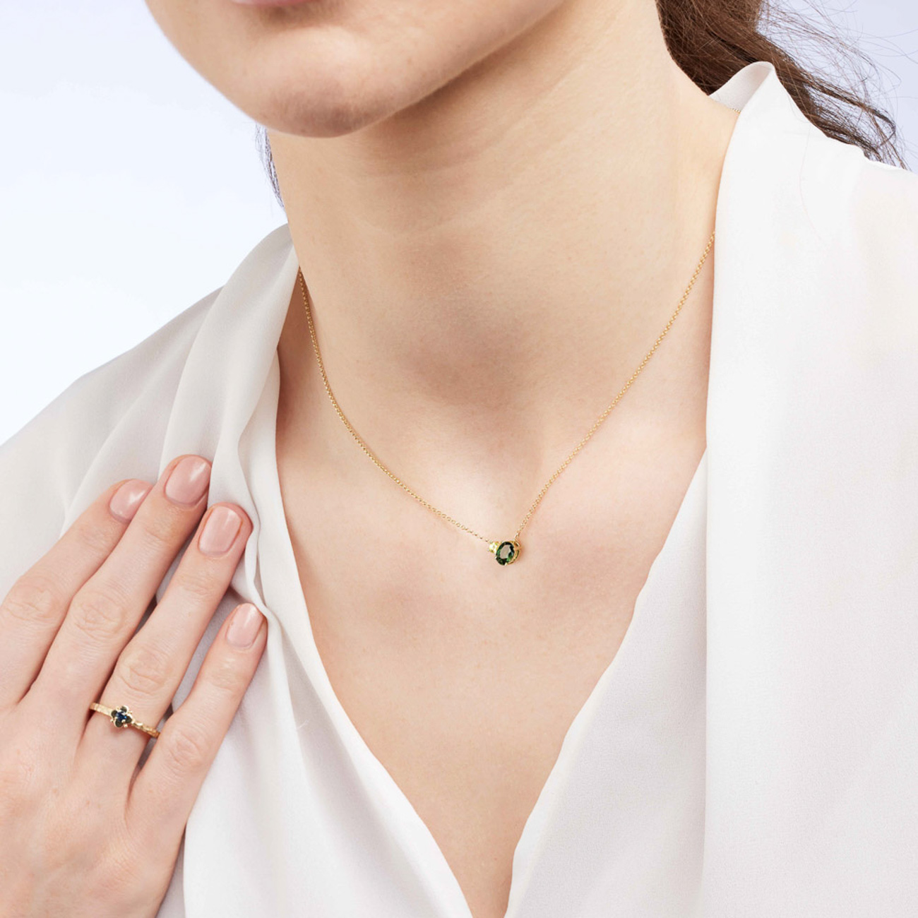 Green Australian Sapphire Toi Et Moi Necklace