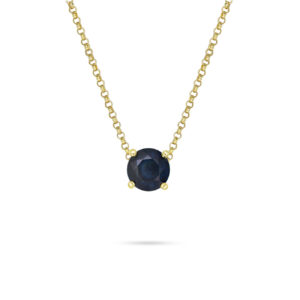 Maira necklace with round blue Australian sapphire in 9k yellow gold on 45cm chain