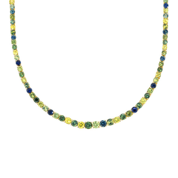Multi Coloured Australian Sapphire Orana Necklace in 9k Yellow Gold with round brilliant cut sapphires
