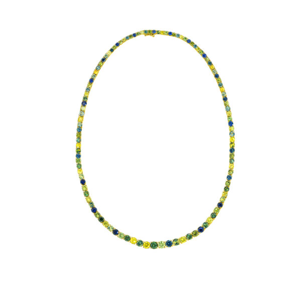 Multi Coloured Australian Sapphire Orana Necklace in 9k Yellow Gold with round brilliant cut sapphires