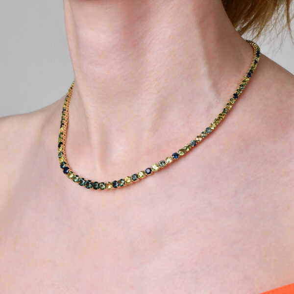Multi Coloured Australian Sapphire Orana Necklace in 9k Yellow Gold with round brilliant cut sapphires