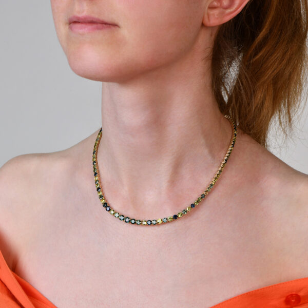 Multi Coloured Australian Sapphire Orana Necklace in 9k Yellow Gold with round brilliant cut sapphires