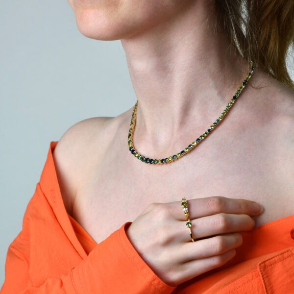 Multi Coloured Australian Sapphire Orana Necklace in 9k Yellow Gold with round brilliant cut sapphires