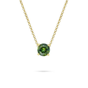 Maira necklace featuring a round brilliant cut Australian parti sapphire set in 9k yellow gold with a 45cm chain