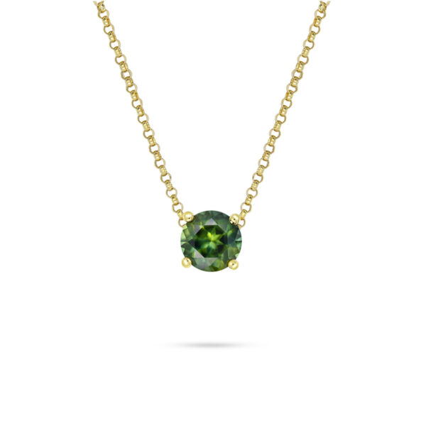Maira necklace featuring a round brilliant cut Australian parti sapphire set in 9k yellow gold with a 45cm chain