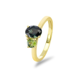 Blue and Parti Australian Sapphire Toi Et Moi Ring in 9ct Yellow Gold featuring oval and round brilliant cut stones