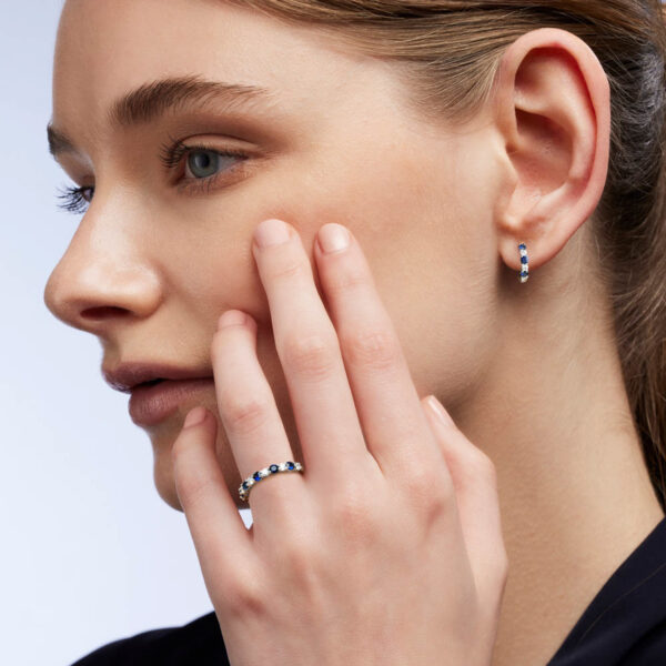 Livianna ring with round blue sapphires and white diamonds pave set in 18k white gold